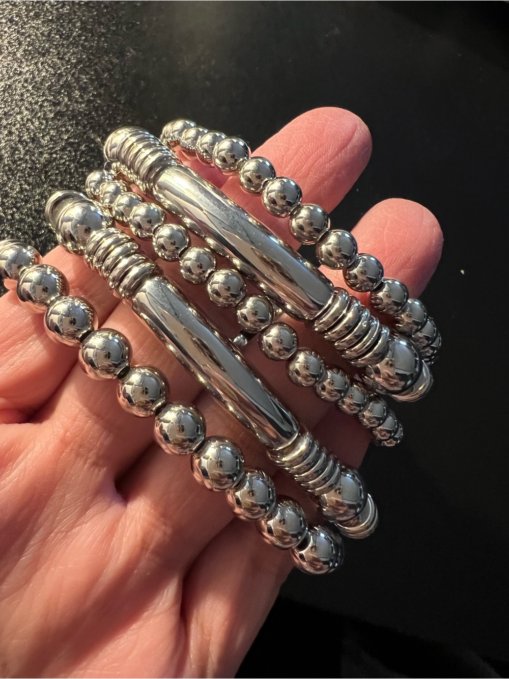 Silver-Tone Beaded Stretch Bracelet Set - Women Jewelry